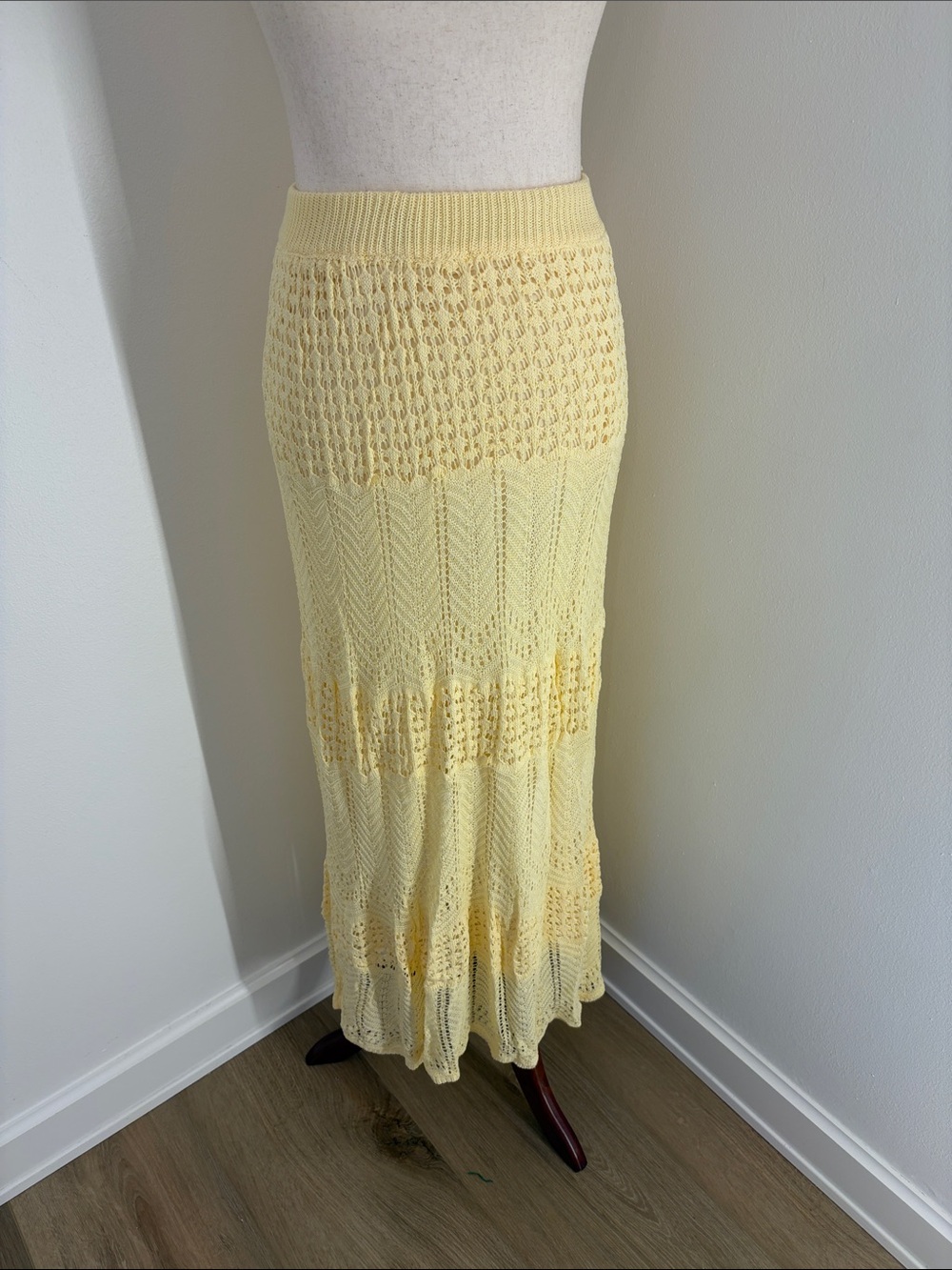 Princess Polly Pale Yellow Crochet Maxi Skirt